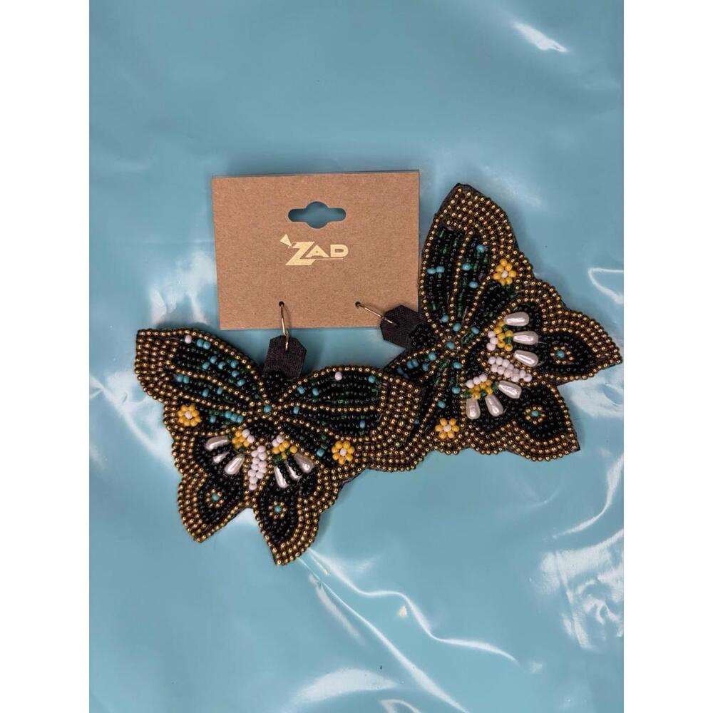 Zad Butterfly Earrings Women NWT Dangle Beaded Black Teal Gold White Yellow - Picture 5 of 7